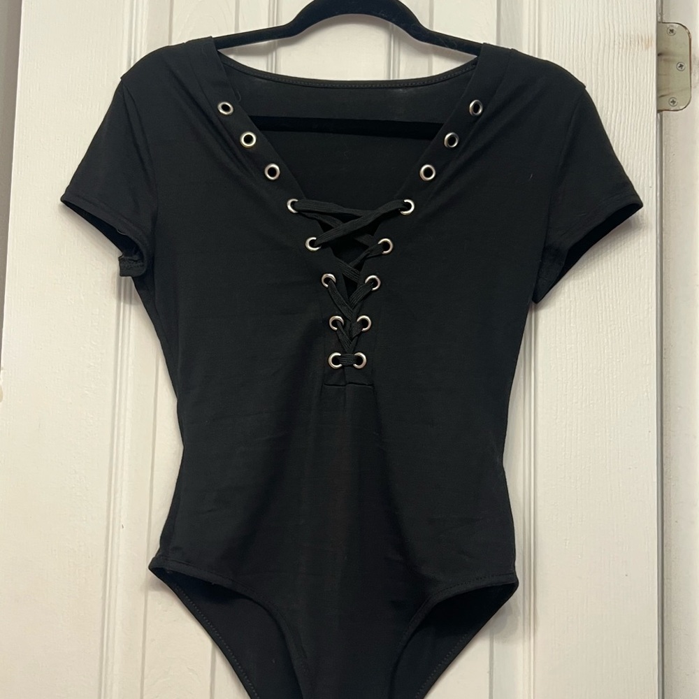 Black Lace-Up Women's Bodysuit